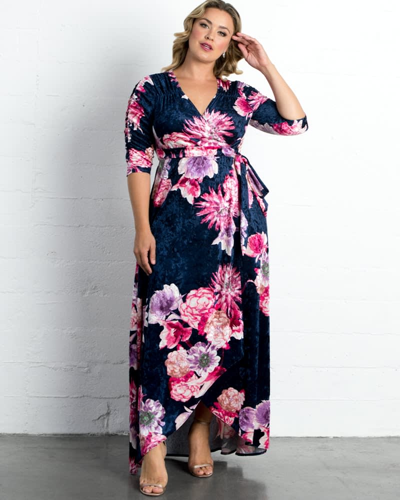 Velvet wrap dress plus size online